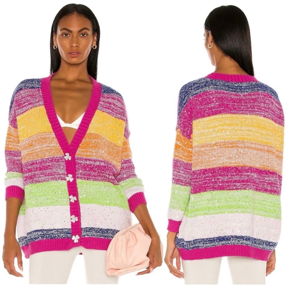 Olivia Rubin Mika rainbow stripe sequin cardigan